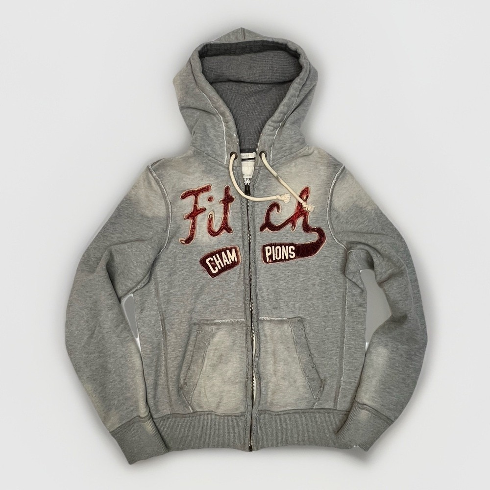 Vintage Abercrombie & Fitch Full Zip Hoodie Gray Logo Y2K Men's Medium Retro